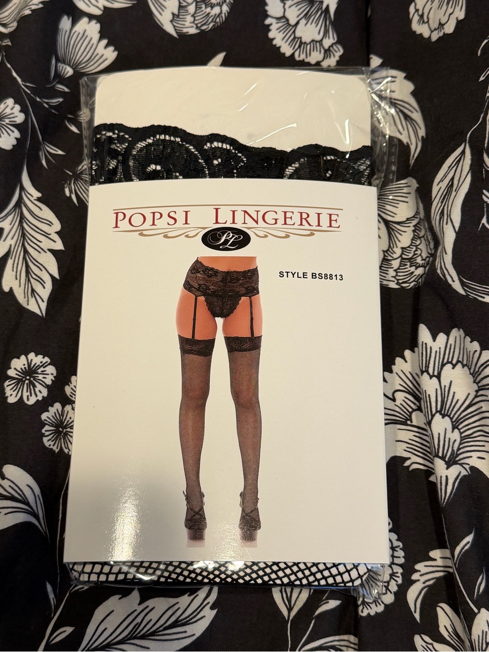 Popsi Lingerie Black Lace Trim Garter with Pantyhose